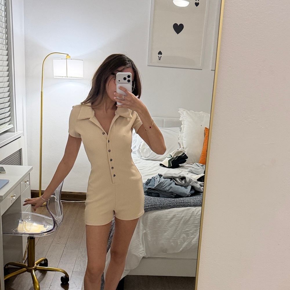 Edikted Cream Button-Up Jumpsuit